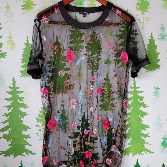 Fashion Nova Tops - Sheer Embroidered Floral Top.